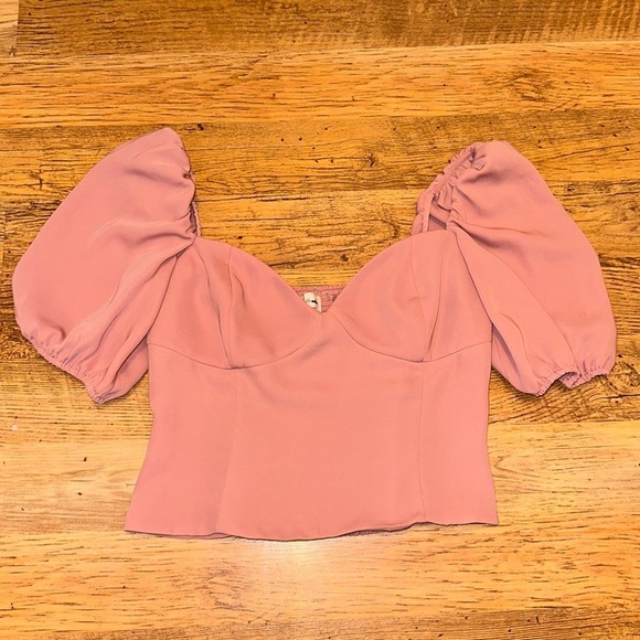 Wilfred Tops - Wilfred Mauve Sweetheart Neckline Short Puff Sleeve Crop Top Blouse A5
